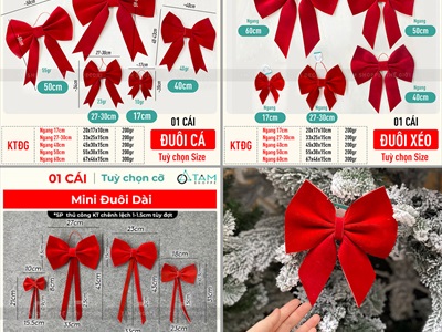 Nơ đỏ Bitis phun nhung 2 cánh - 1 lớp [Đứng form - Nhiều cỡ] PK-NO-07